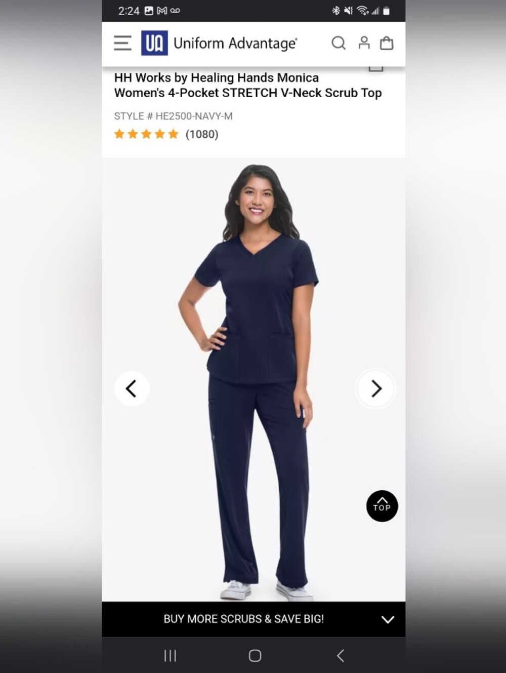 healing hands Women's Navy V-Neck Stretch Scrub Top & Pants Set